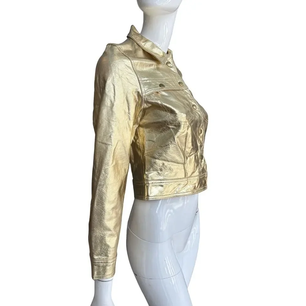 Newport News Jeanology Fun Gold Leather Jacket S